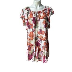 NWT, Rachel Zoe Flutter Cap Sleeve Tropical Floral Ruffle Dress, Sz XS